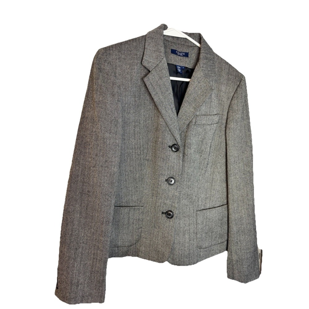 Chaps Wool Herringbone Blazer Sz 12 Equestrian Old Money Academia